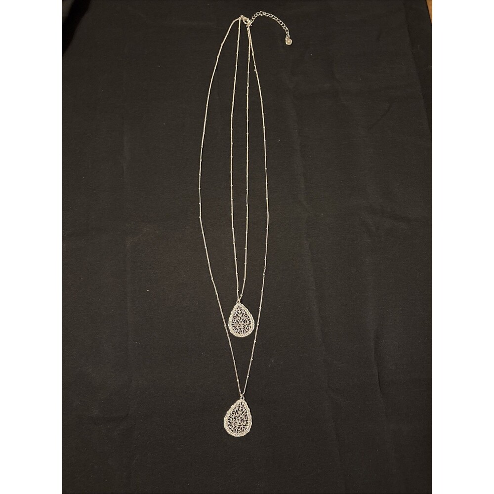 Cato C1945 Double Strand Boho Silvertone Filigree Pendants Necklace Signed